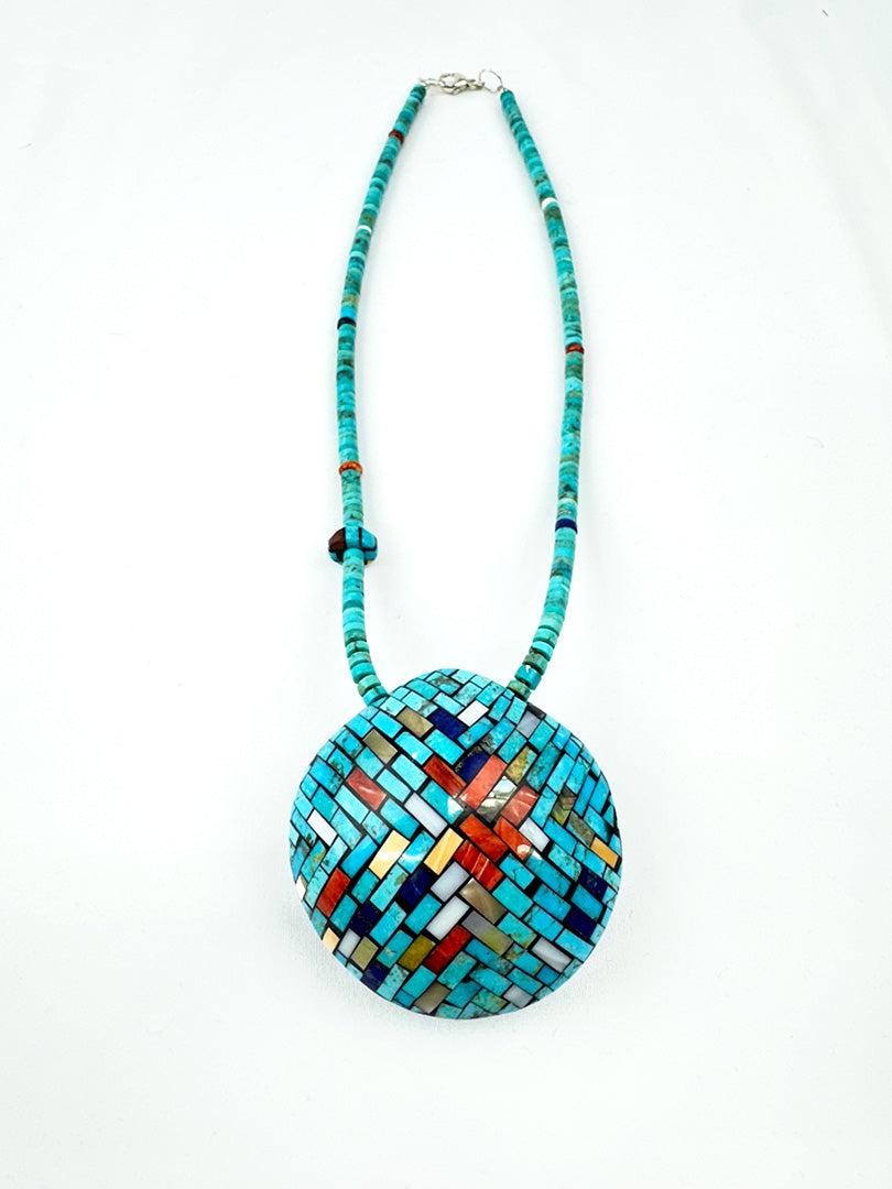 Double sided mosaic shell necklace by Charlene Reano