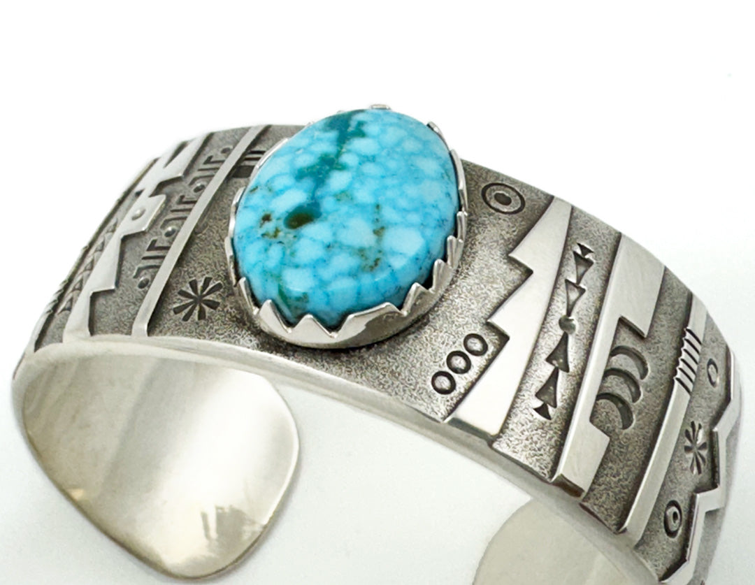 Kingman turq and sterling silver bracelet by Norbert Peshlakai, Navajo