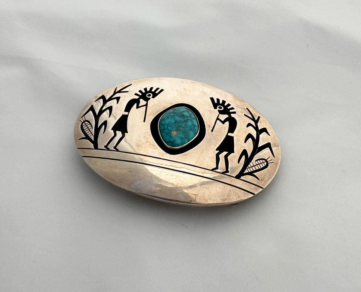 Sterling silver and Turquoise Buckle by Victor Coochytewa, Hopi (d)