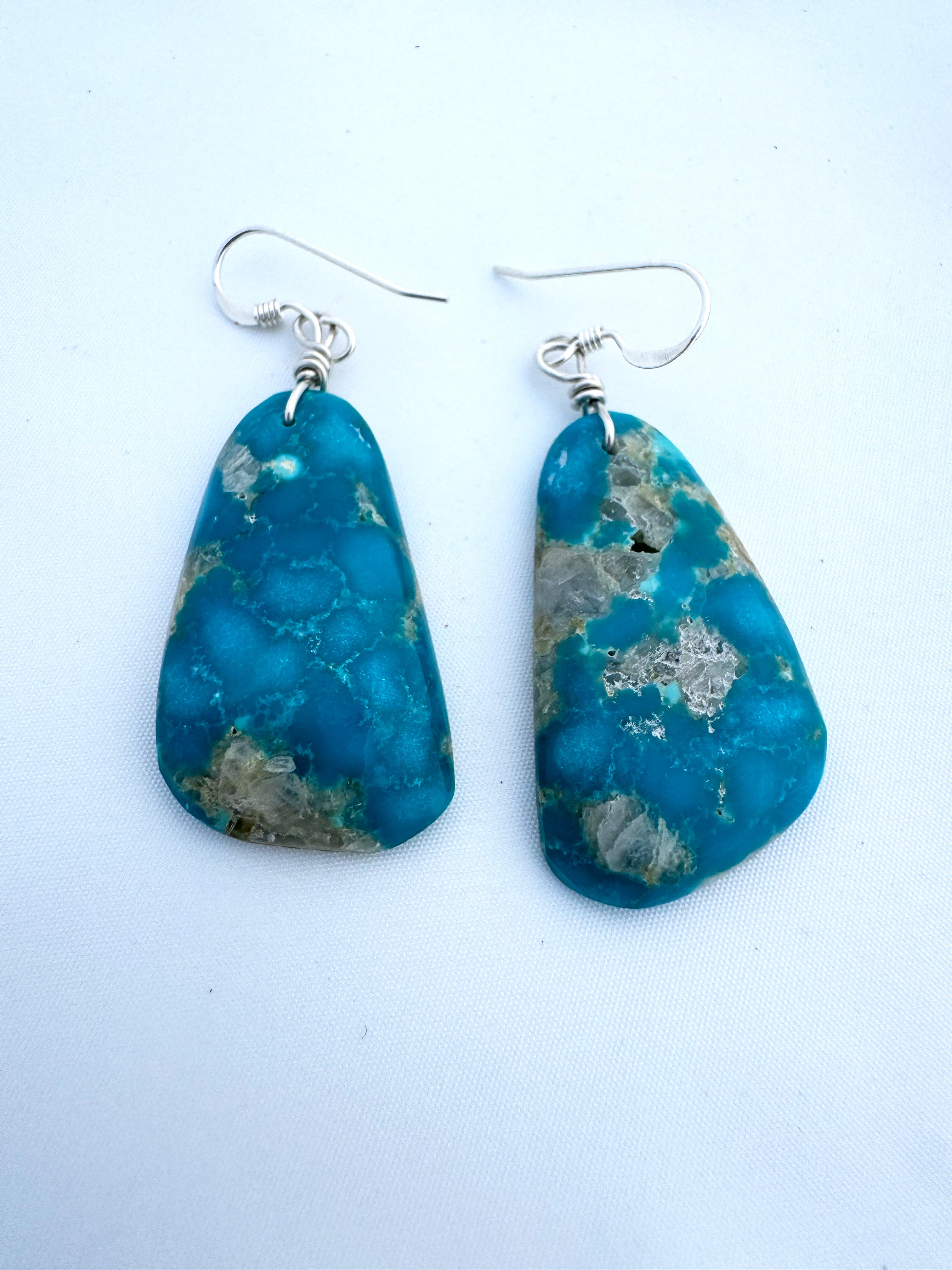 Turquoise Slab Earrings, Santo 2024 Domingo Turquoise Earrings, Blue Kingman Turquoise, Long Turquoise Earrings