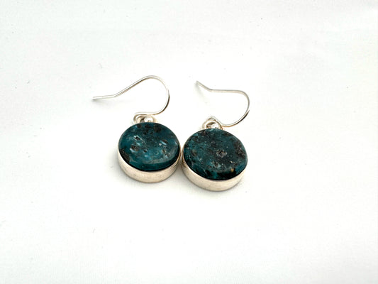 Silver and turquoise earrings by Causanda Dukepoo (Taos)