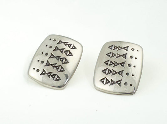 "Fishes" sterling silver earrings by Norbert Peshlakai, Navajo