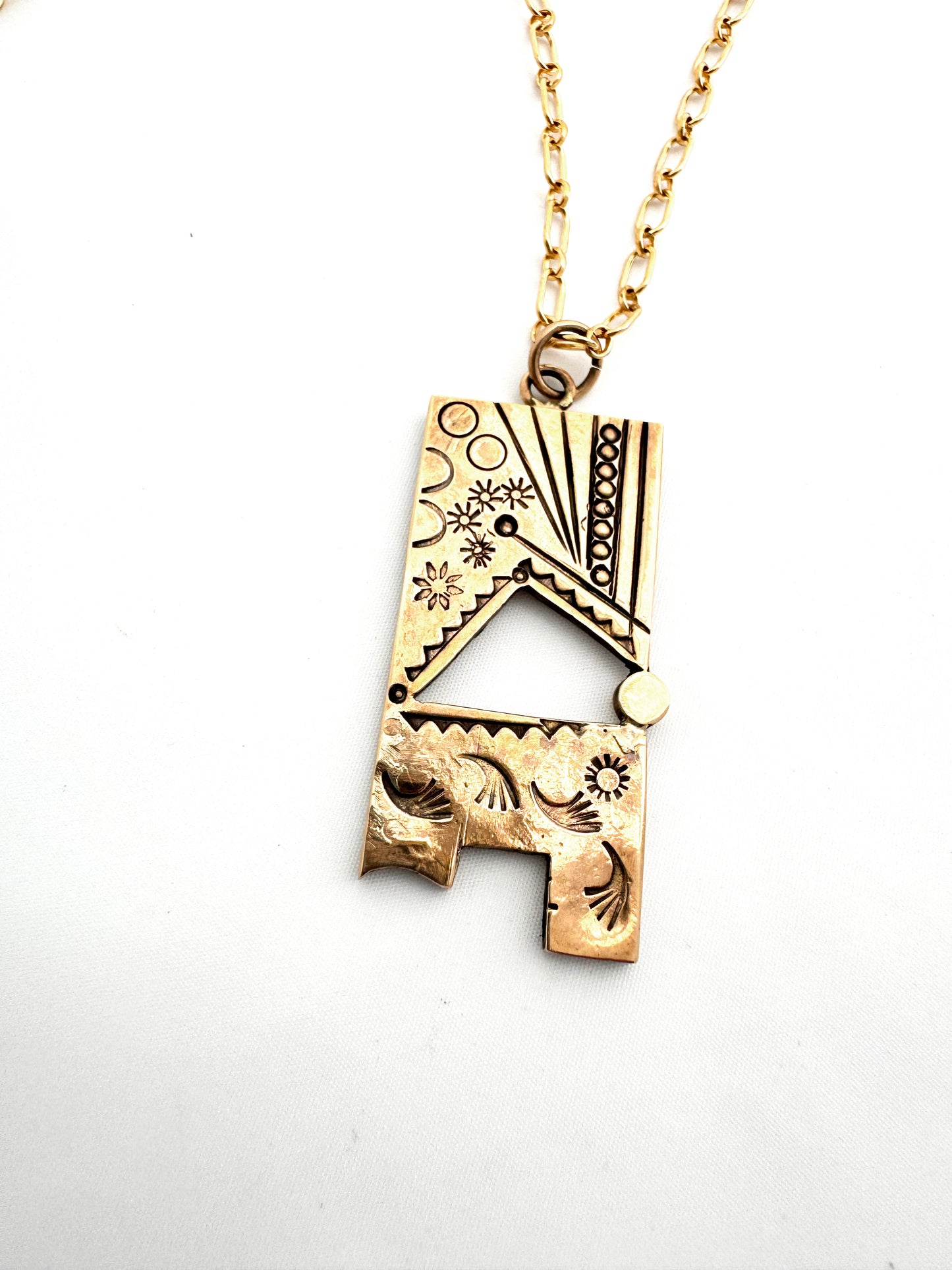 Abstract Stamped 14kt gold on Silver Pendant by Mike Bird Romero (San Juan)