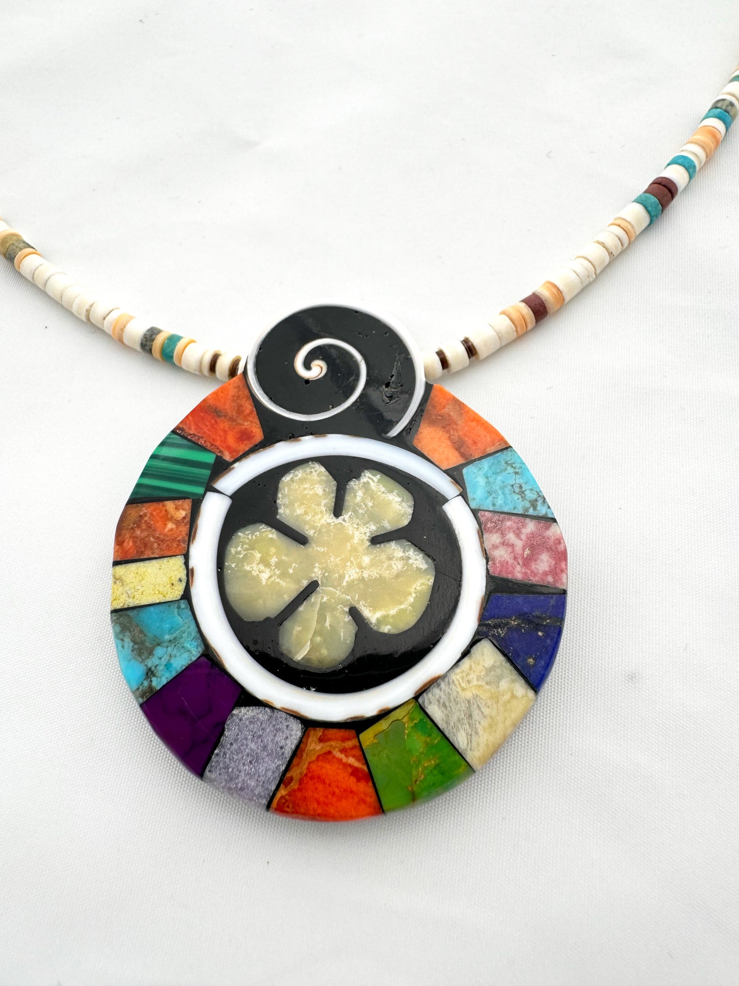 Mosaic Flower Necklace by Mary Tafoya (Santo Domingo)