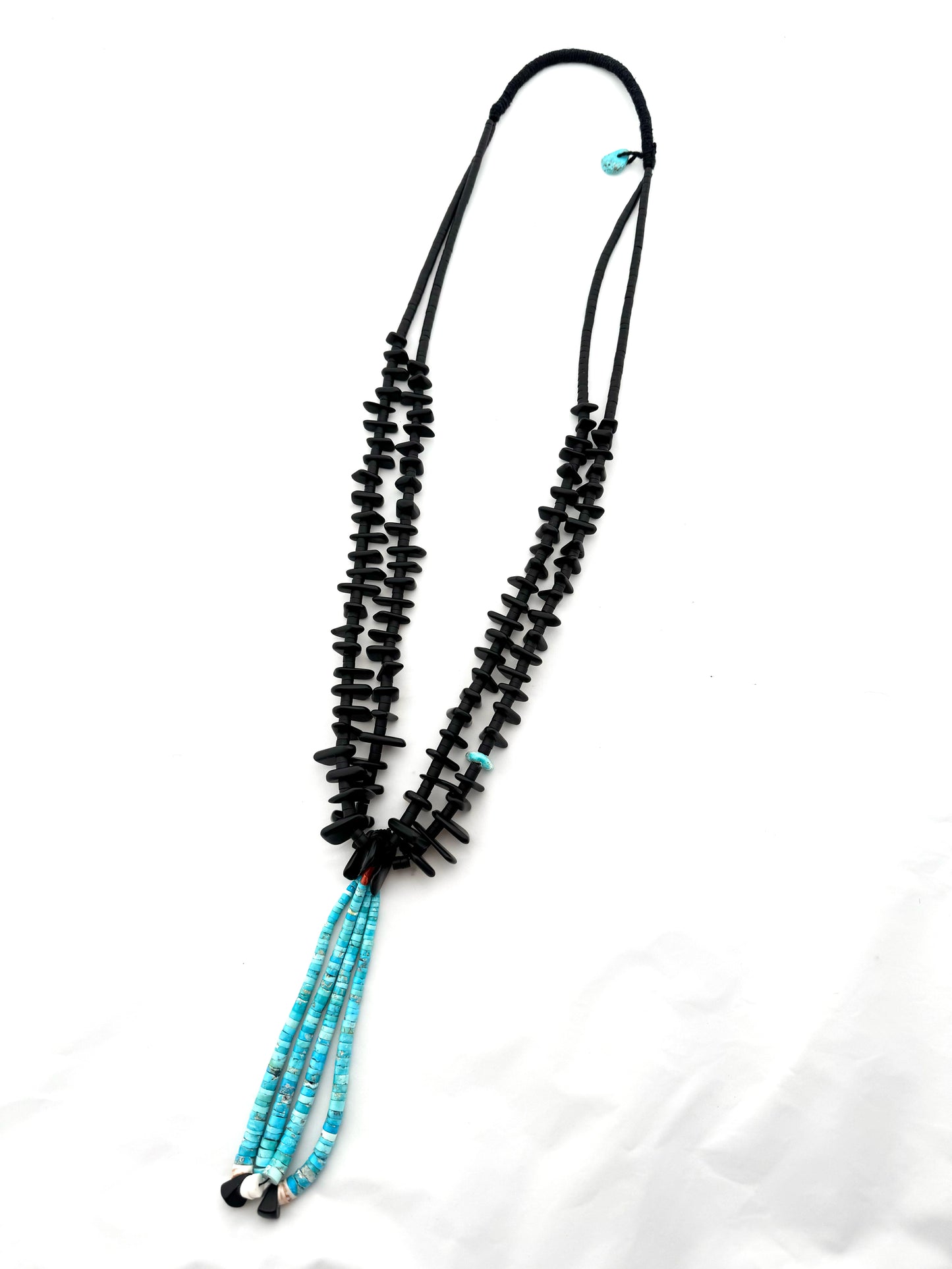 Double Strand Jet Tab Necklace Turquoise Jacla by Cheyenne Grabiec (Navajo)