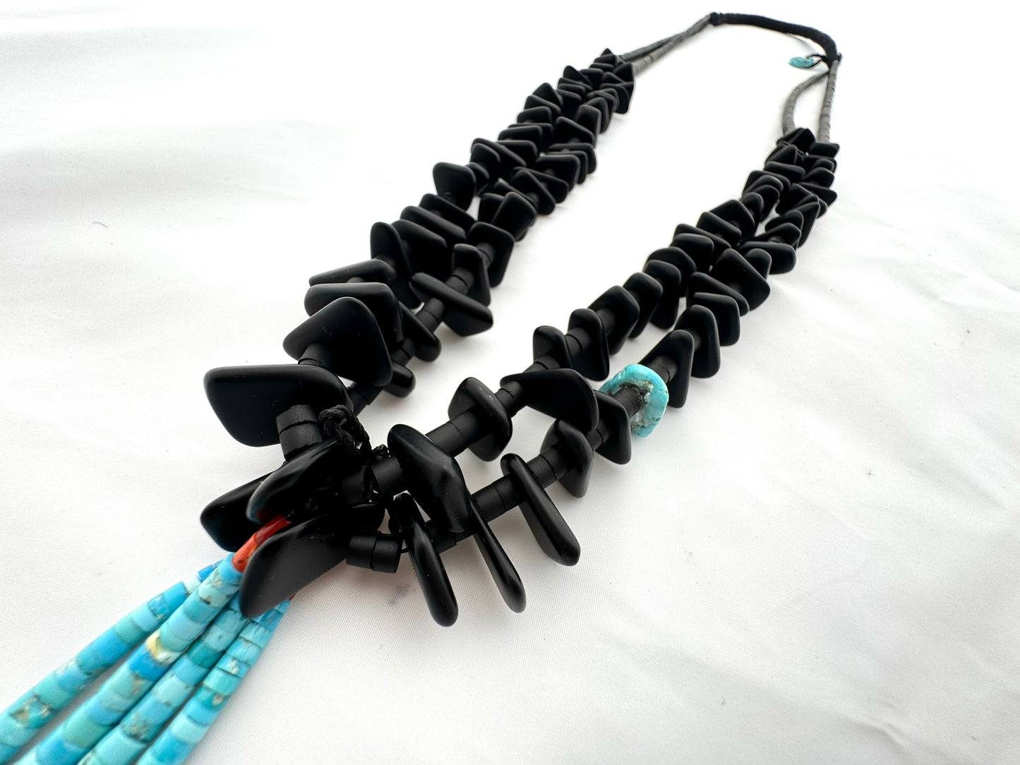 Double Strand Jet Tab Necklace Turquoise Jacla by Cheyenne Grabiec (Navajo)