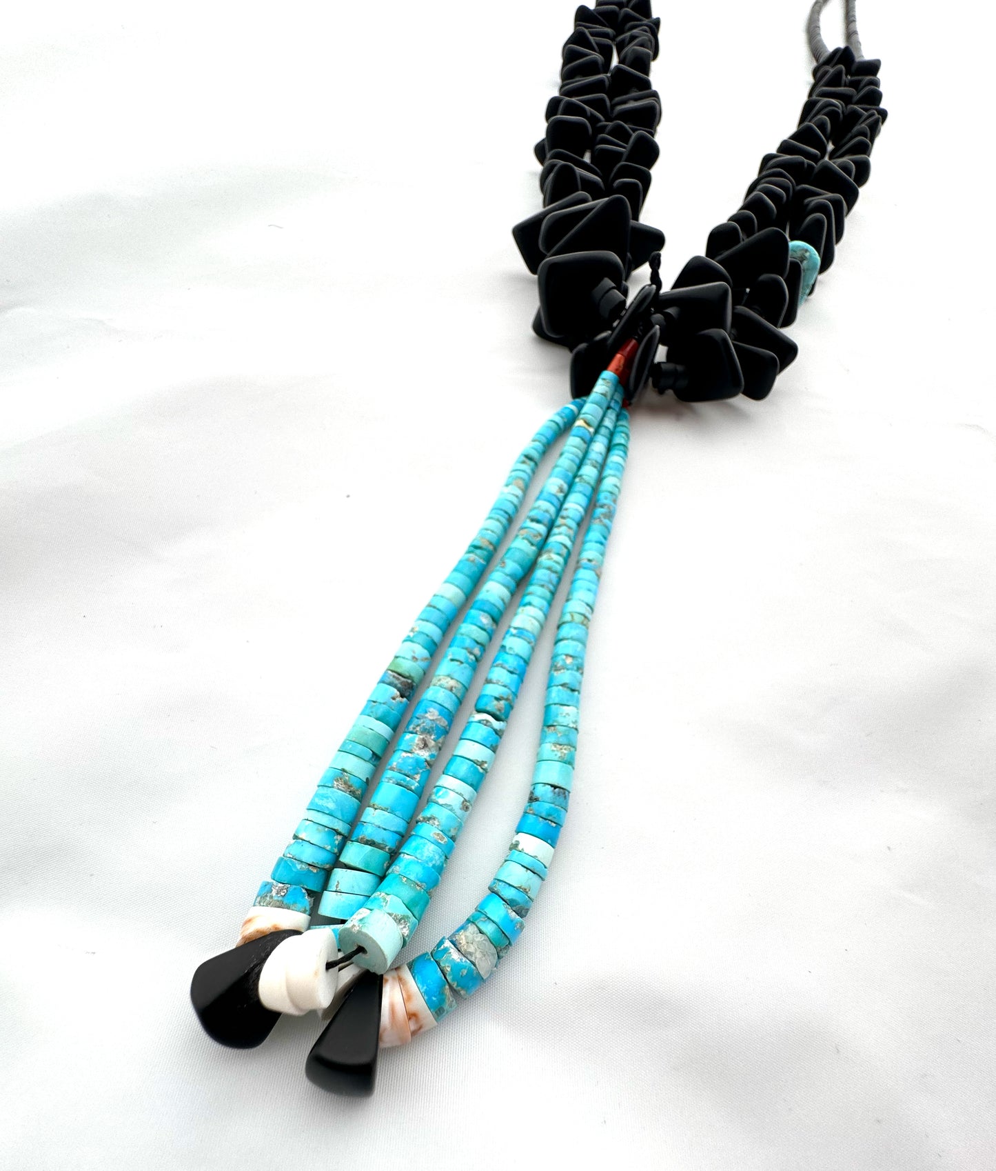 Double Strand Jet Tab Necklace Turquoise Jacla by Cheyenne Grabiec (Navajo)