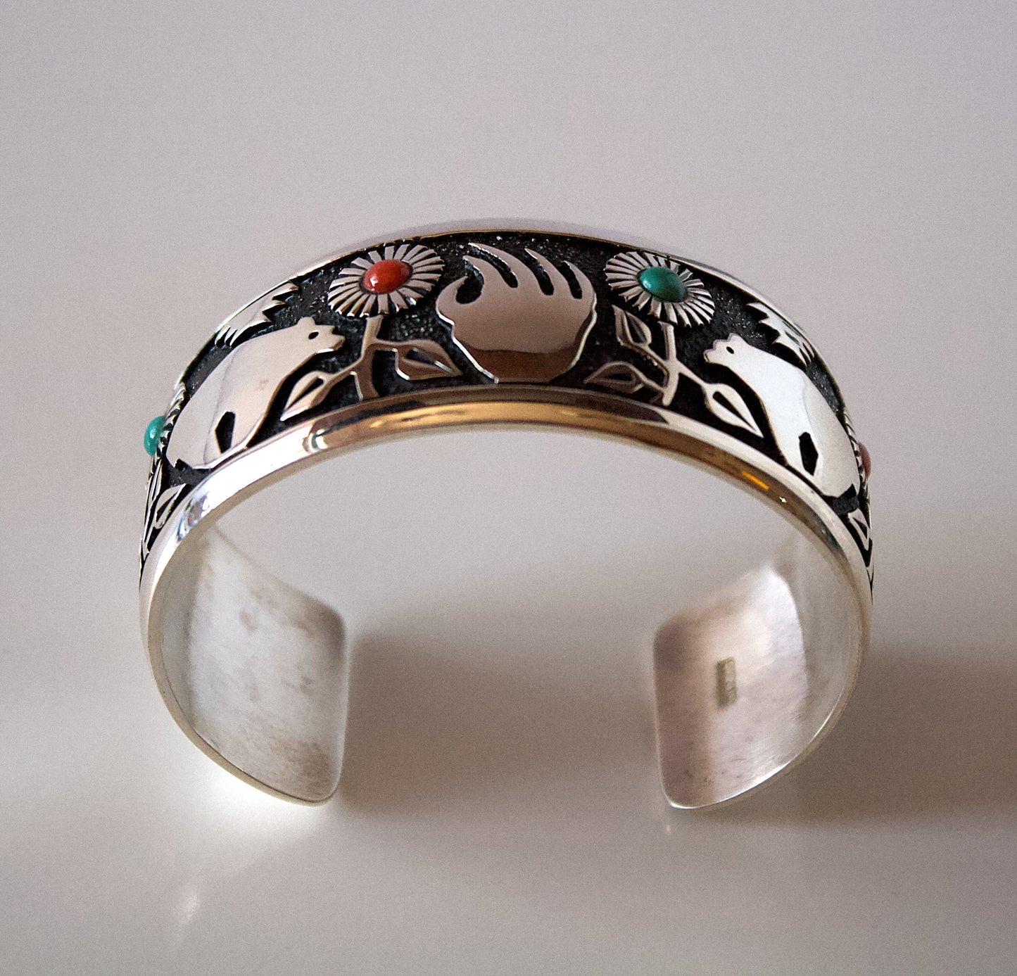 Silver Bracelet with Bear and Bear Claw by Philbert Begay - Navajo