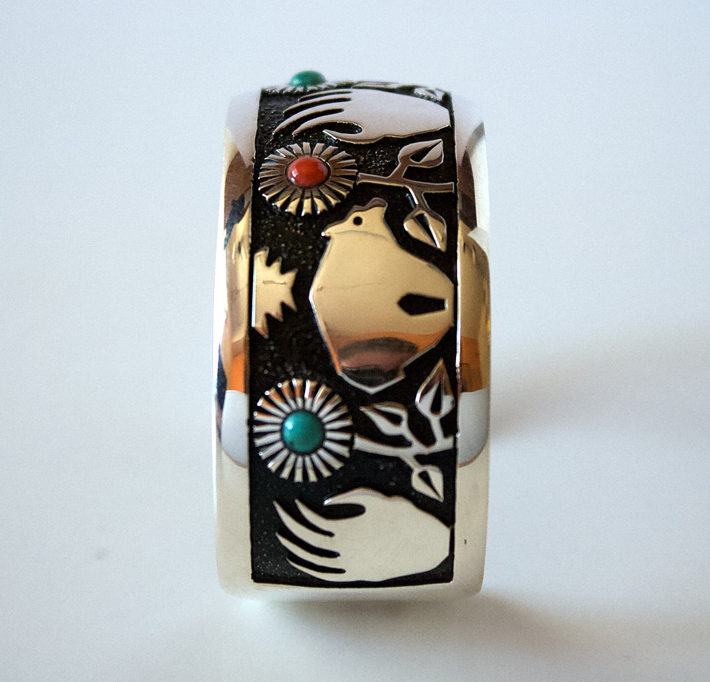 Silver Bracelet with Bear and Bear Claw by Philbert Begay - Navajo