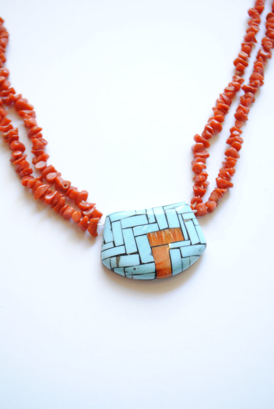 Coral and Turquoise Necklace by Angie Reano Owen from Santo Domingo
