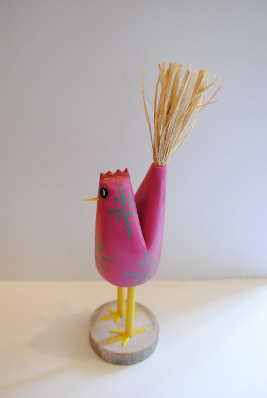 Pink Chicken Figurine by Charlene Watchman - Navajo