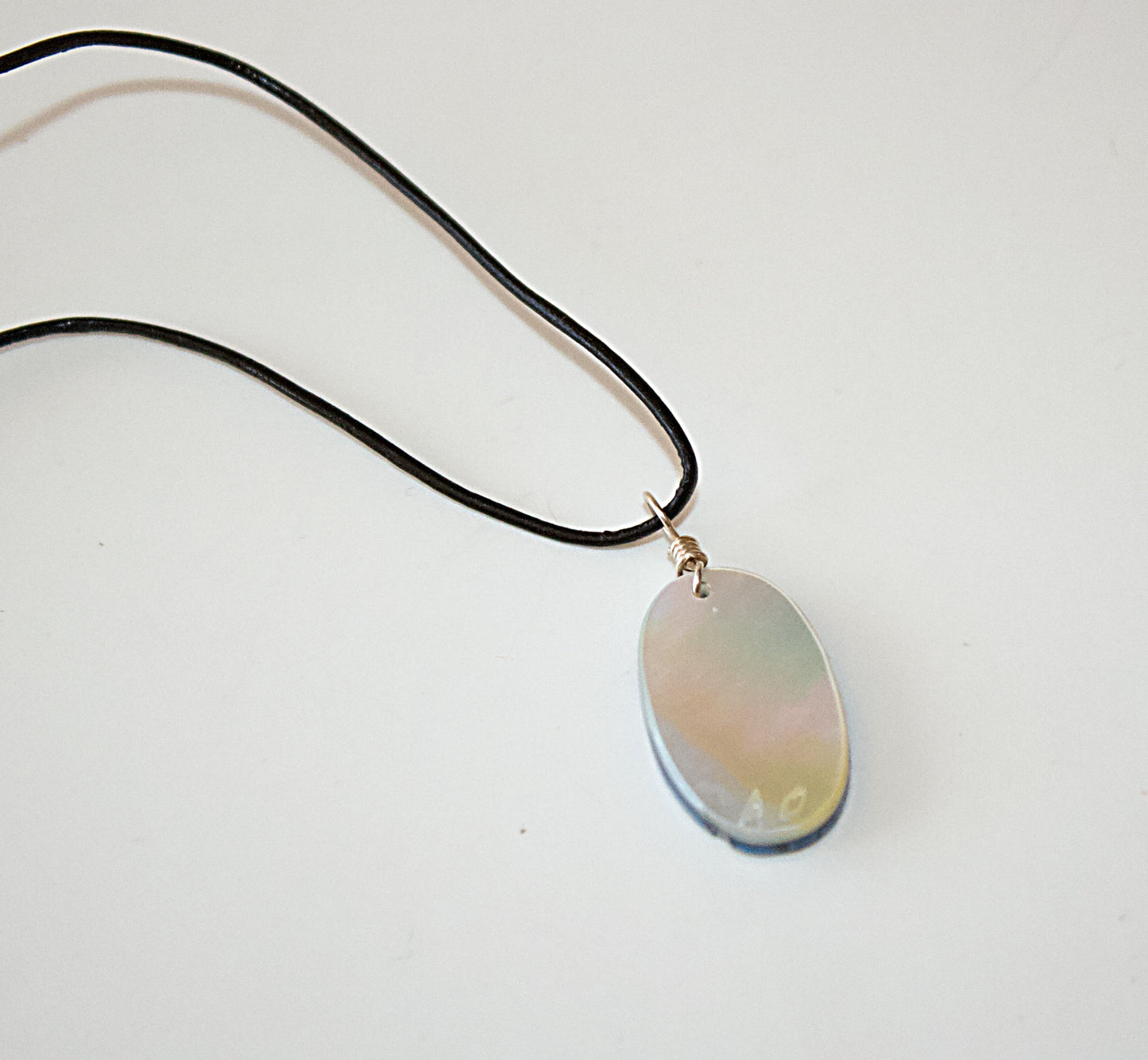 Lapis and Mother of Pearl on Shell Necklace by Angie Reano Owen - Santo Domingo