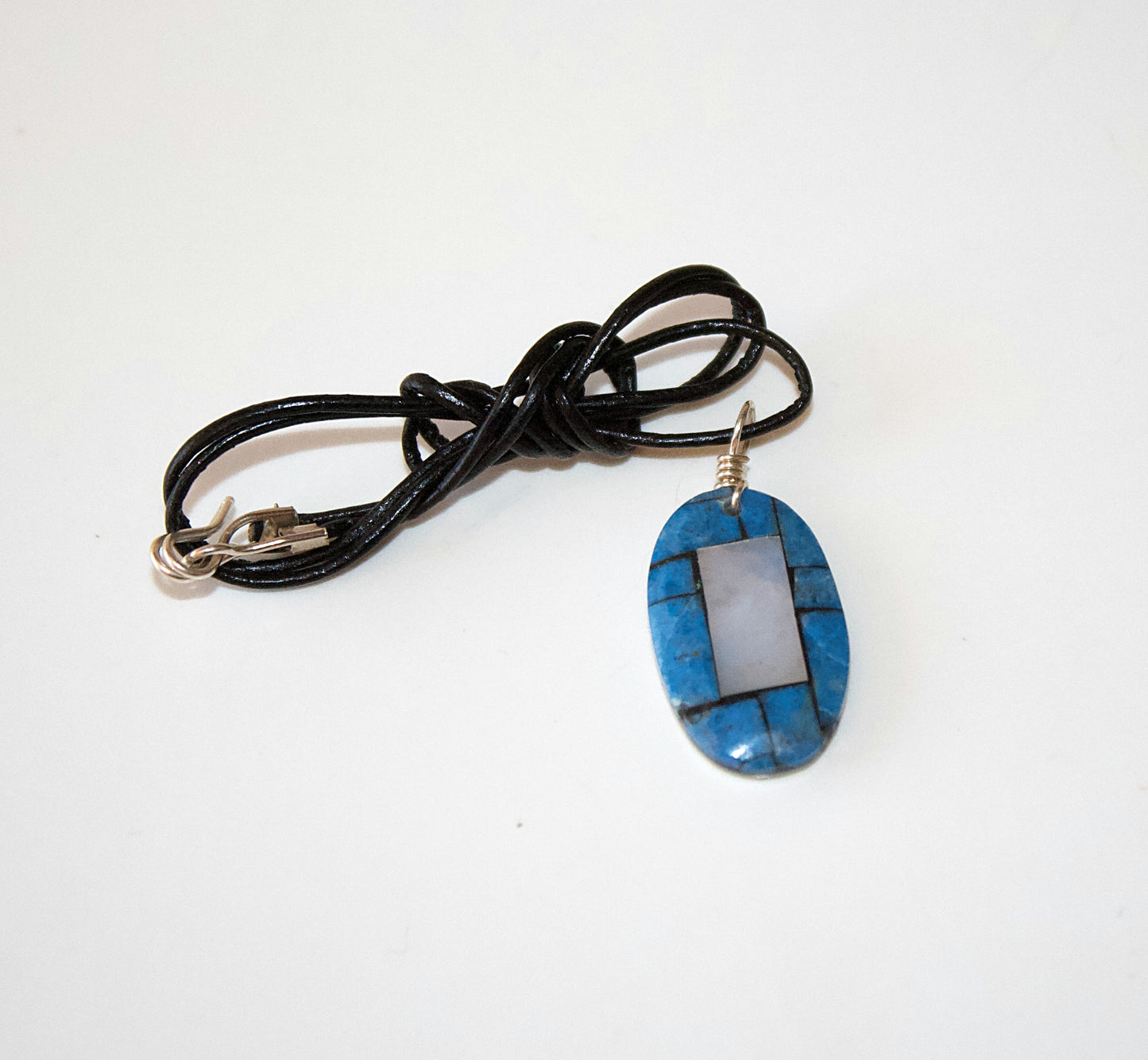 Lapis and Mother of Pearl on Shell Necklace by Angie Reano Owen - Santo Domingo