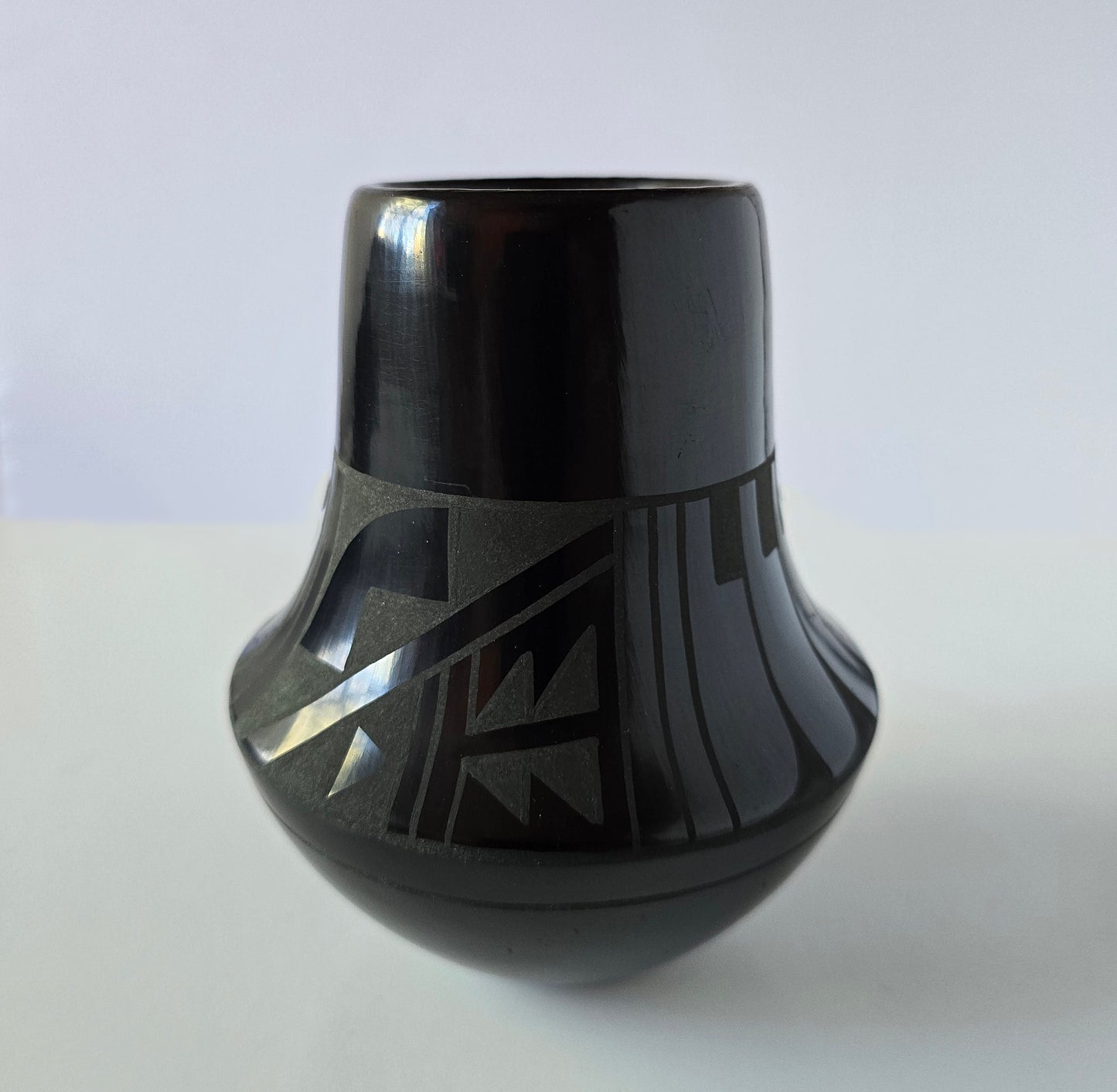 Small Green on Black Jar by Eric Fender (Than Tsideh) - San Ildefonso