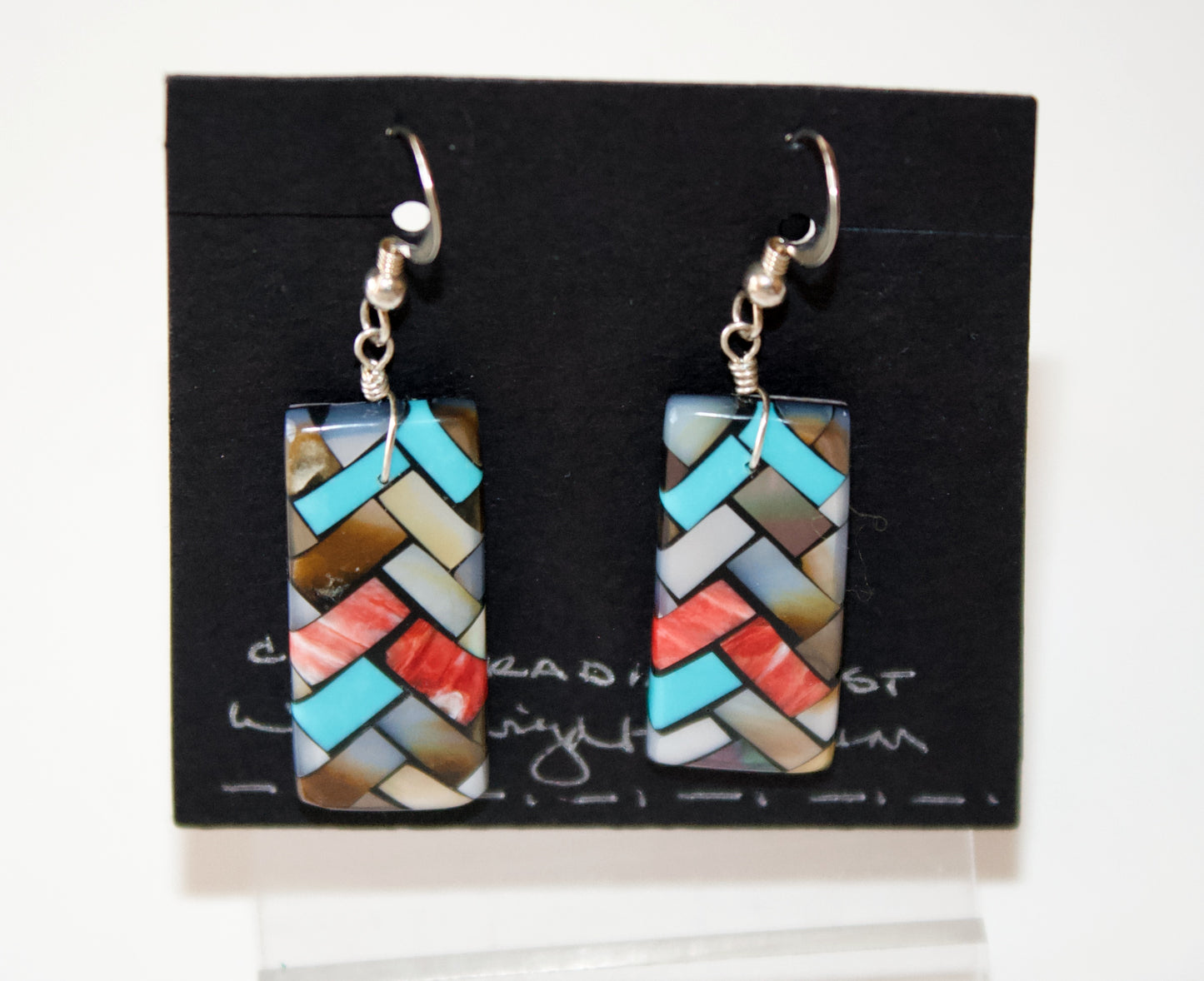 Mixed Mosaic on Shell Earrings by Rene Owen - Santo Domingo