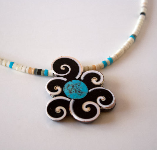 Swirls on Handmade Heishi Necklace by Mary Tafoya - Santo Domingo